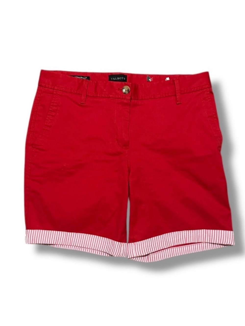 Talbots Red Relaxed Chino Short 7” Seersucker Cuffs Women’s Size 2 Preppy NWOT
